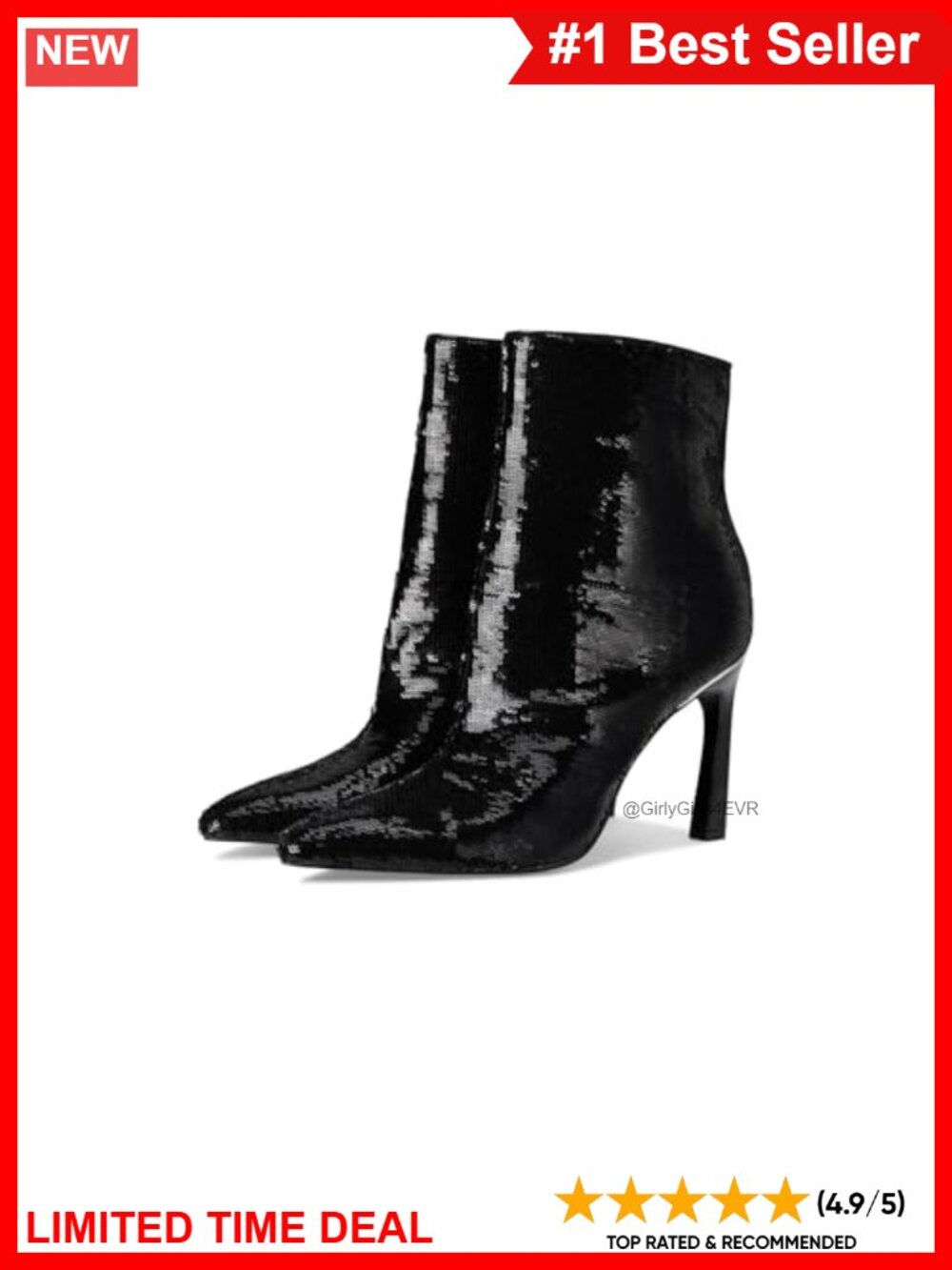 Nine West Baey Pointed Toe Stiletto Ankle Bootie Sequin Side Zip